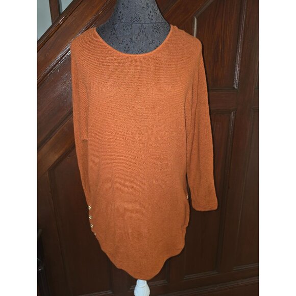 Michael Kors Womens Orange Tunic Sweater With Side Buttons Size M - Picture 1 of 10
